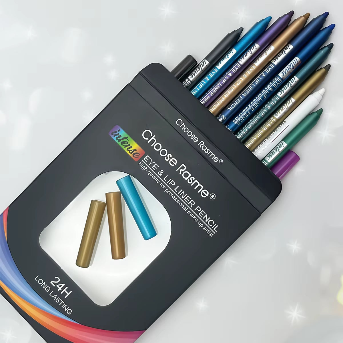 12 Colors Set Glitter & Shimmer Eyeliner Stick Pack - Long-Wearing Blue Tone Eyeliner Pencil with Smooth Application - Versatile