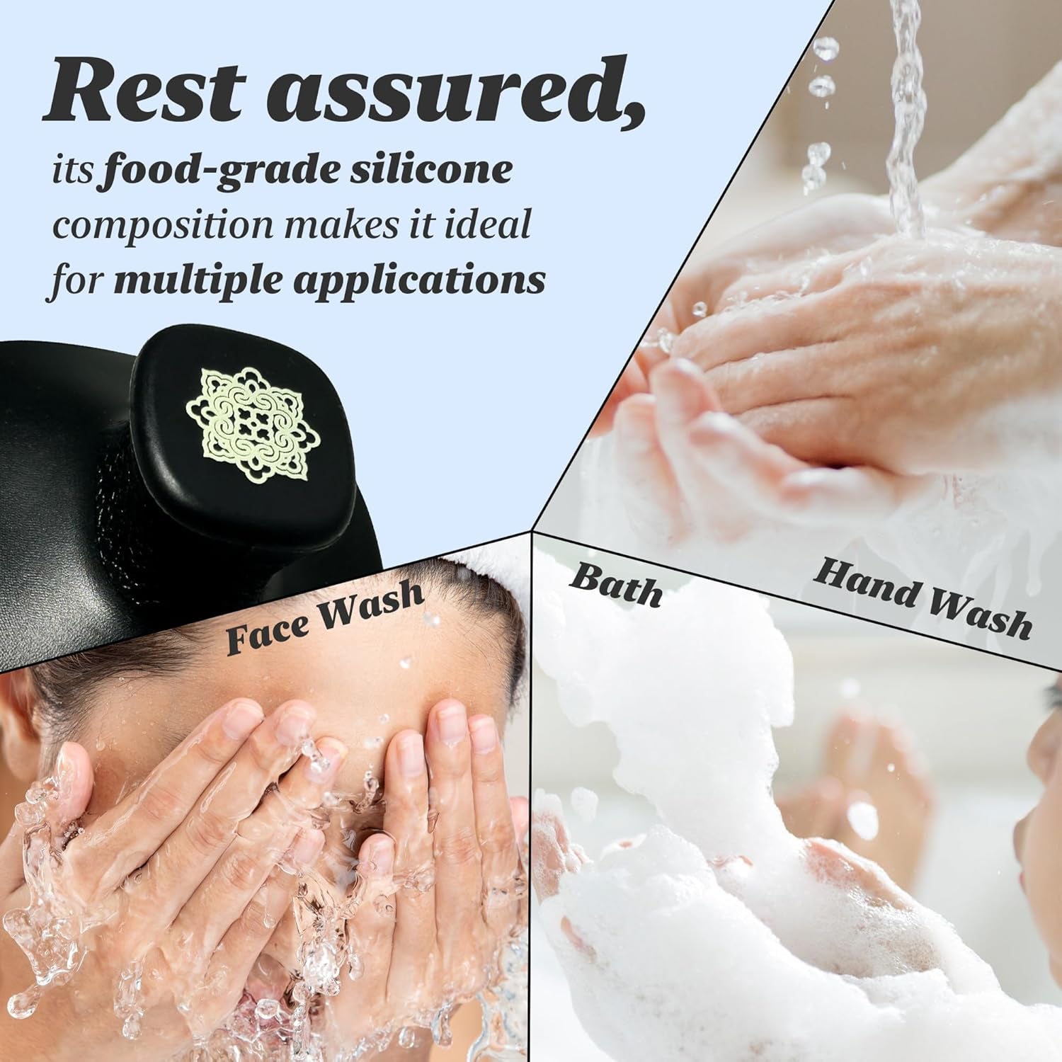 [K-Beauty]  Porcelain-Skin Facial Polishing Brush | Non-Slip Face and Body Silicone Scrubber | Korean Skin Care Facial Cleansing Brush | Portable Face Scrubber Exfoliator (Black)