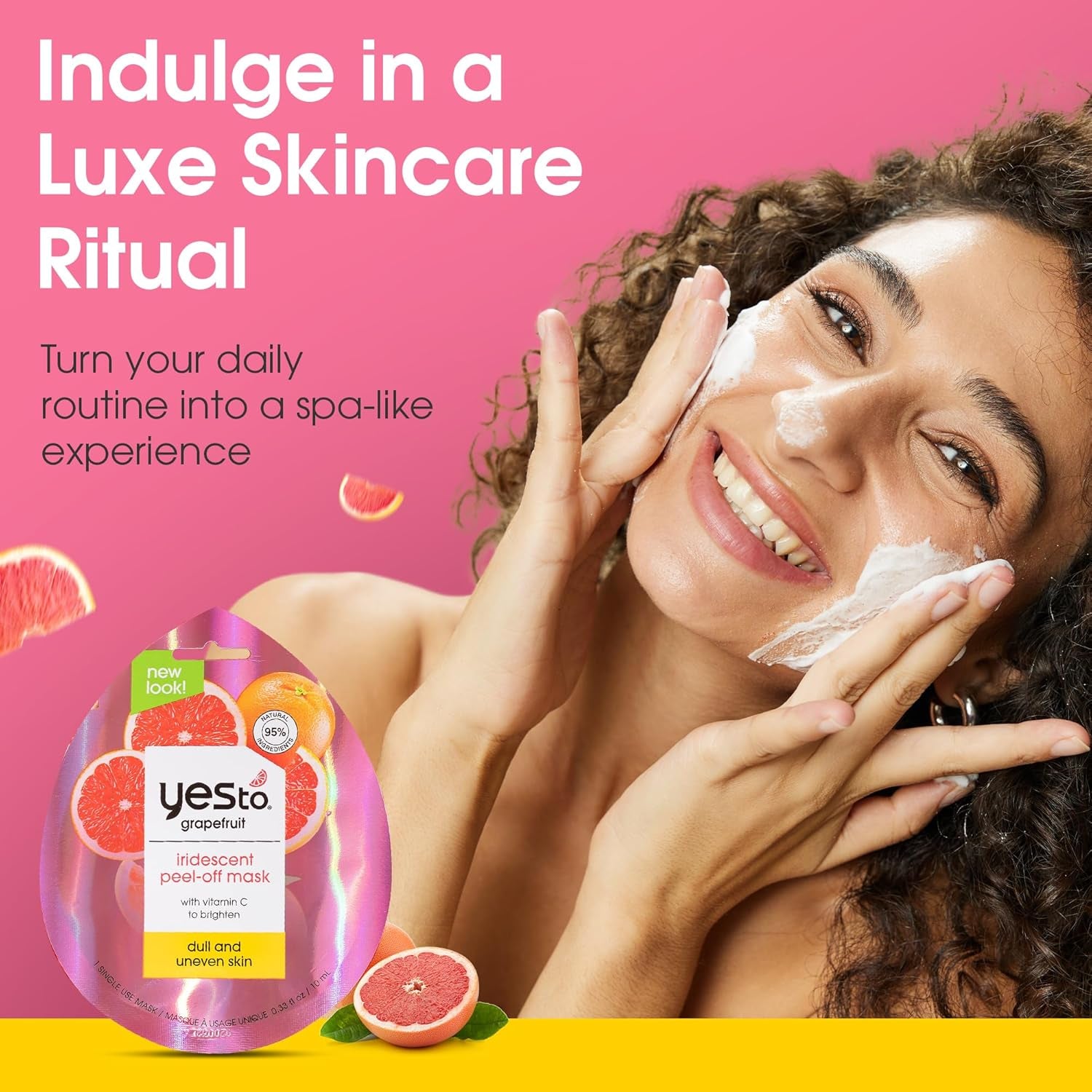 Grapefruit Iridescent Peel off Mask with Vitamin C to Refresh Dull Skin, for Men, Women and Teens, No Paraben, 3 Pack.