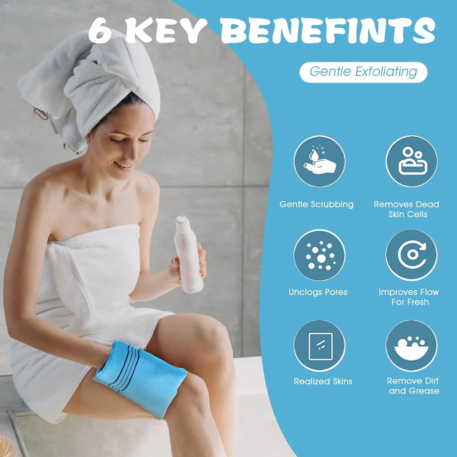 6 Pcs Korean Exfoliating Washcloth, Asian Exfoliating Mitt Bath Glove Washcloth Colorful Exfoliating Cloth Skincare Exfoliating Scrub Bath Cloth for Removing Dry Dead Skin (6 Colors)