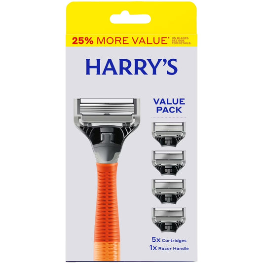 Shaving Razor for Men with 5 Razor Blade Refill Cartridges, Ember Orange