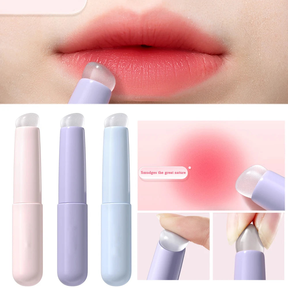 Q Soft Silicone Lip Brush with Dust Proof Cover round Head Lipstick Applicator Lip Cosmetic Tool Multi-Use Eyeshadow Brush