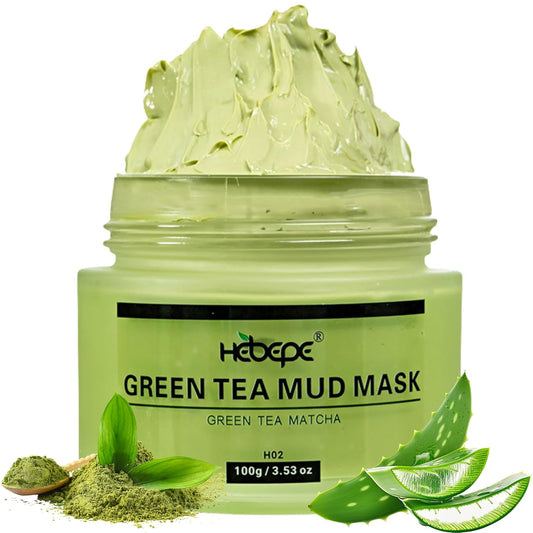 Green Tea Matcha Mud Mask with Aloe Vera, Deep Cleansing, Hydrating, and Relaxing Volcanic Clay Facial Mask, 3.53 Oz/100G